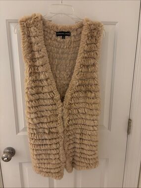 Adrienne Landau Beige Genuine Fur Vest Hook closure in front with pockets